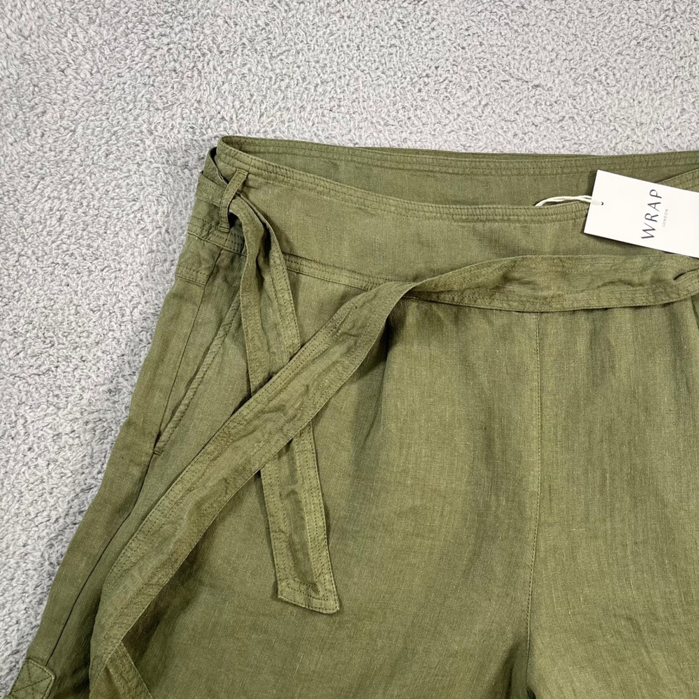 Wrap London Forest Green 100% Linen Belted Shorts Size US 16 NWT - Picture 5 of 16